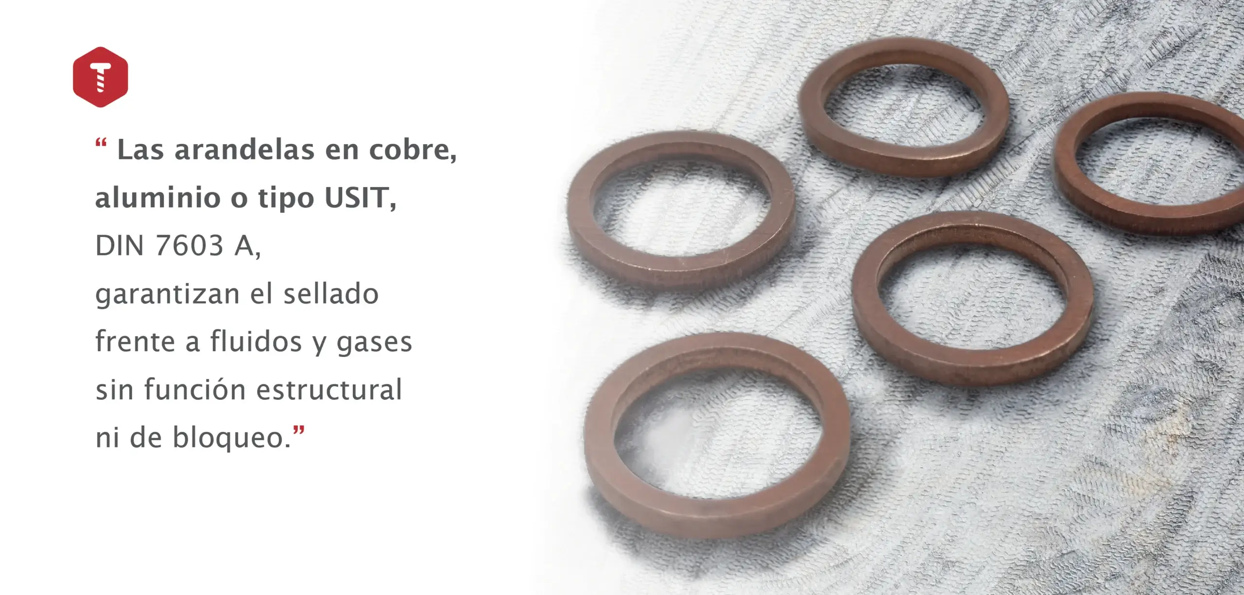 Tipos de arandelas de cobre aluminio y USIT para sellado de fluidos y gases