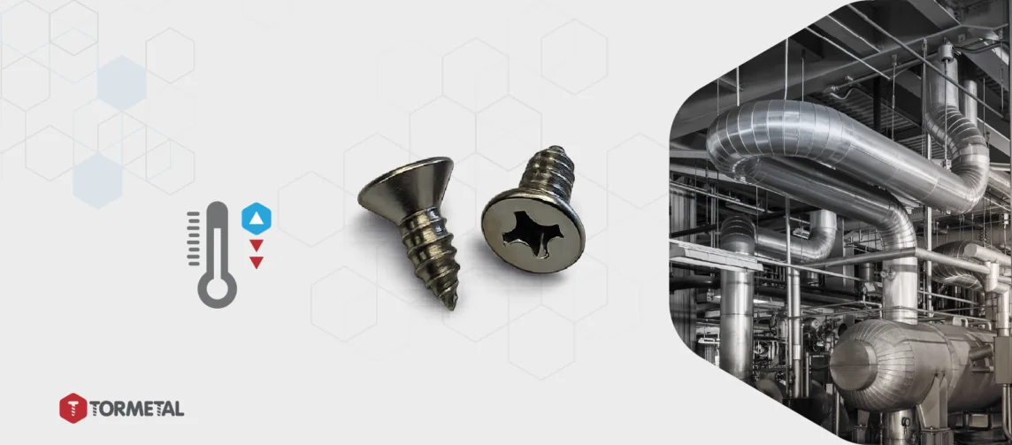 Fijaciones y tornillos Tormetal resistentes a variaciones extremas de temperatura en instalaciones industriales.